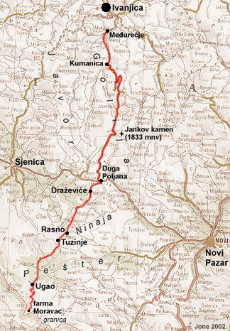 golija mapa Ivanjica, Golija, Duga Poljana   mapa, profil visina golija mapa