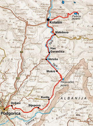 berane crna gora mapa Berane, Bjelasica, Kolašin   mapa, profil visina berane crna gora mapa