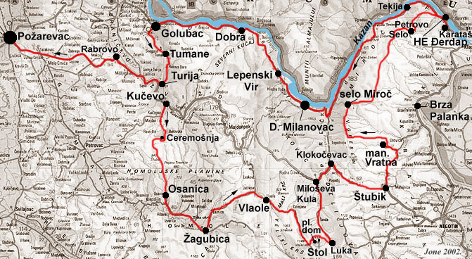 lepenski vir mapa Istocna Srbija 2001,  mapa, profili visina lepenski vir mapa