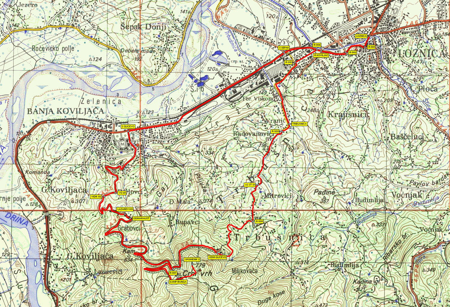 trsic mapa Ruta 1: Loznica   Gučevo   Loznica trsic mapa